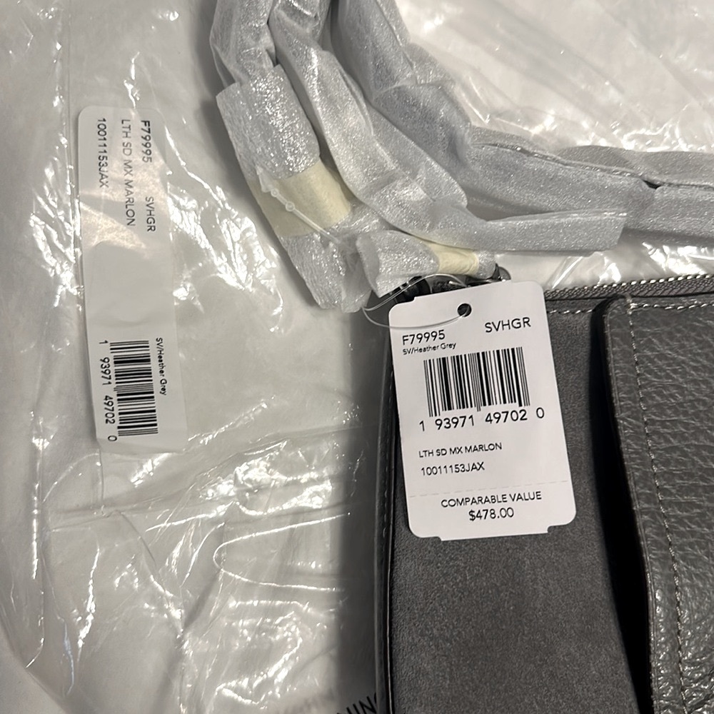 Coach XLMarlow Bag 11x13 Pebble leather & suede Heather Gray .NWT - Picture 14 of 16